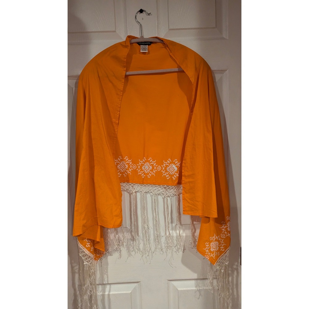 Tommy Bahama Scarf One Size Orange Embroidered Fringe Cotton Wrap Beachy - Picture 3 of 6